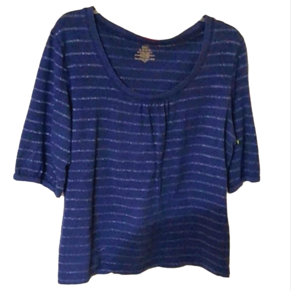 Sparkly Silver Stripes Navy Blue Top